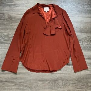 Cinq à Sept Burnt Orange Long Sleeve Ruffle Career 100% Silk Blouse Size S
